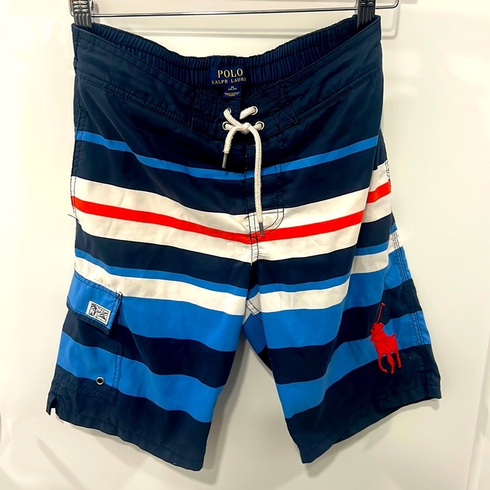 Ralph Lauren Blue Label Boys' Swim Shorts - Youth 10-12, Blue & White Stripe